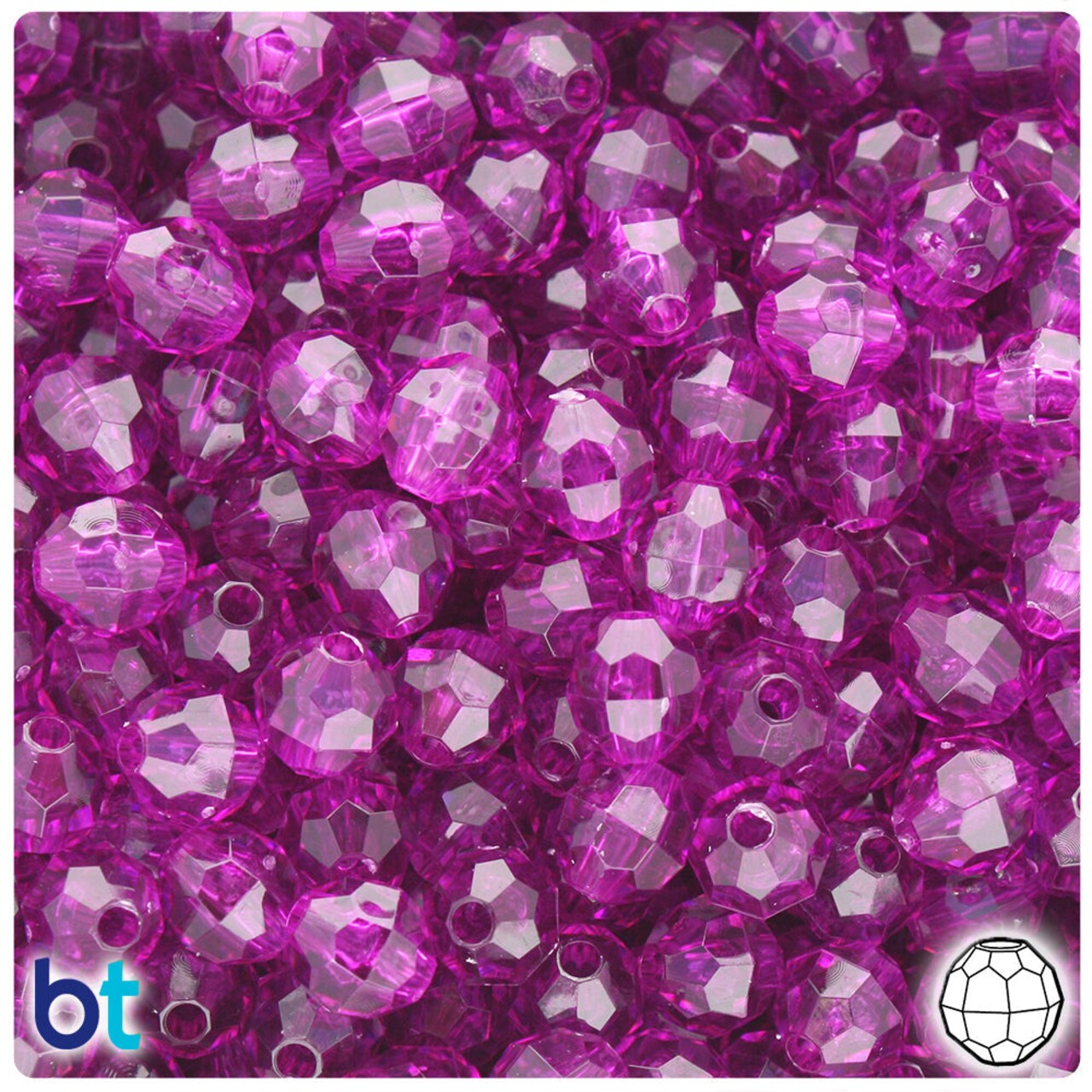 BeadTin Lilac Transparent 8mm Faceted Round Plastic Craft Beads (450pcs)